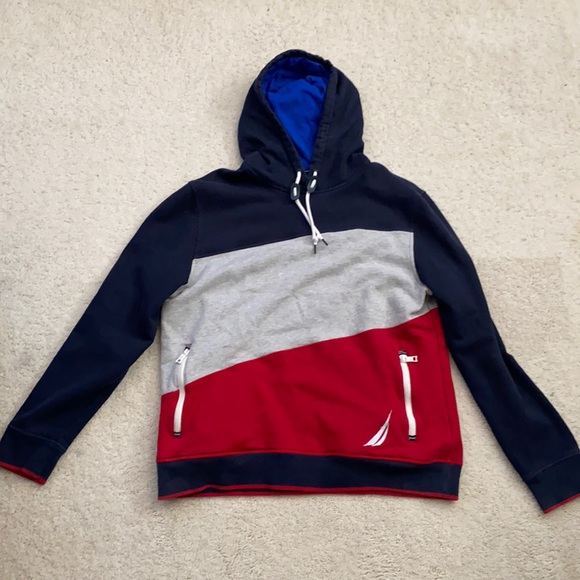 Large Nautica Red/Silver/Blue Hoodie - Picture 1 of 5